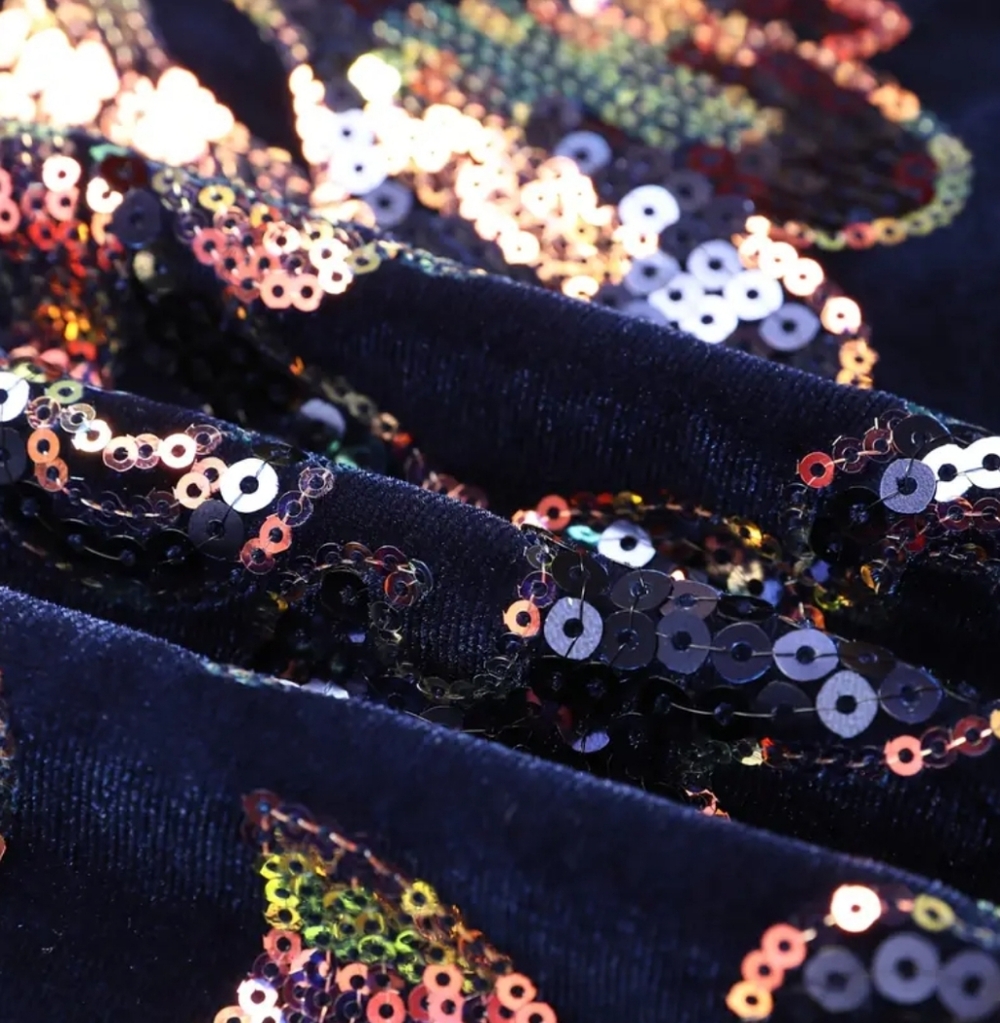 Rainbow Iridescent Sequin Floral Midi Dress W/Deep V Neck & High Thigh Split (S) - Picture 4 of 10